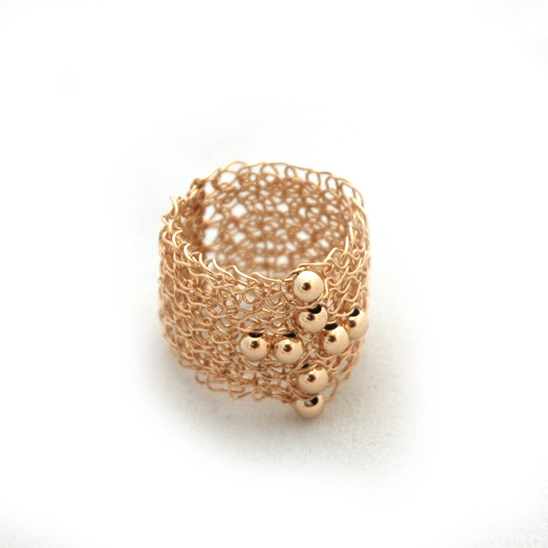 Wire Crochet Band Ring with Cross , Gold Filled Jewelry 7-8 / Gold